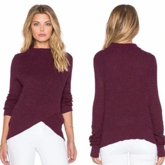 Free People Sweaters - Free People Plum Maroon Wrap Split Hem Mock Neck Long Sleeve Sweater Top Large